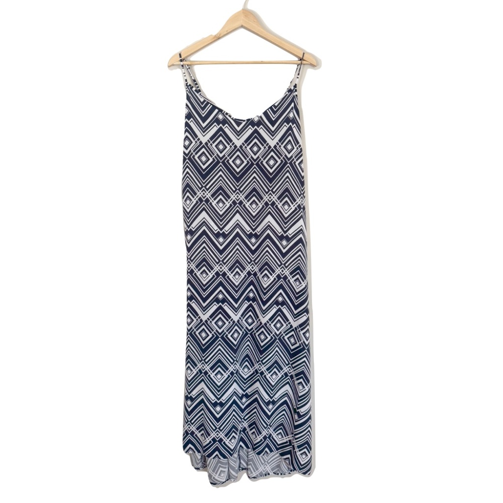 Gap Factory Hi-Low Maxi Dress 100% Rayon Navy Geo Print Size XL - Picture 6 of 12